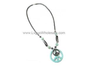 Hematite and Turquoise Peace Sign Necklace Pendant Chain Choker Necklace